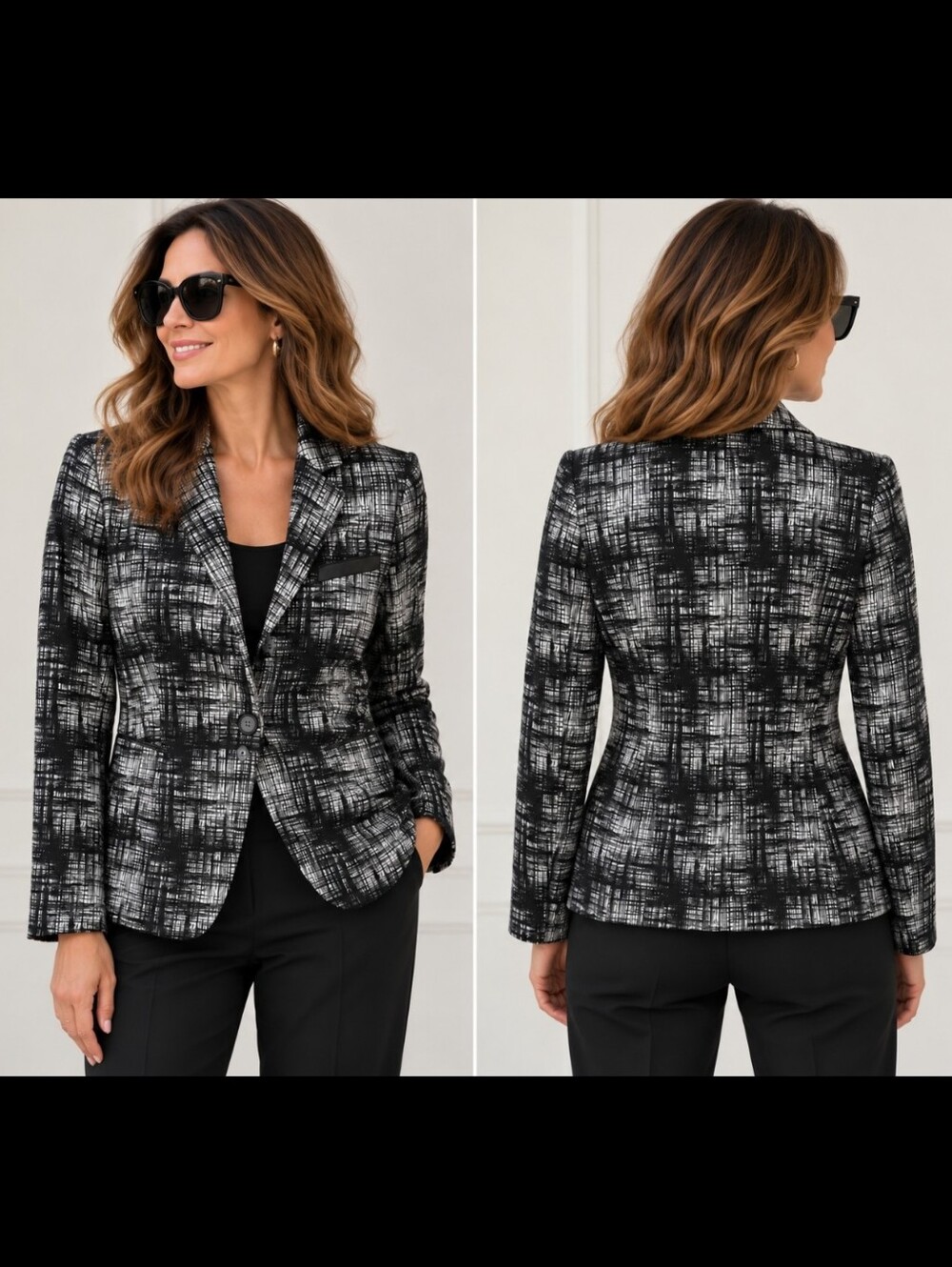 Akris Punto Cotton Stretch Blazer Faux Leather Detail Black Cream Size 4 NWT